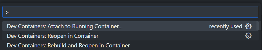 VS Code Dev Containers command palette